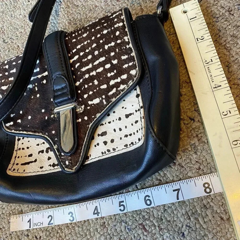 Zara Basic Collection Mini Women’s Crossbody Faux Leather/Fur Black Brown White - Picture 3 of 11
